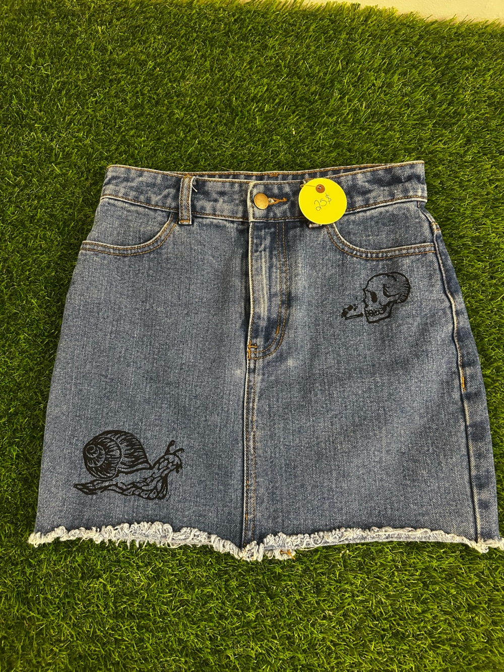 Blue Denim Jeans skirt with Skull & snail lyno
